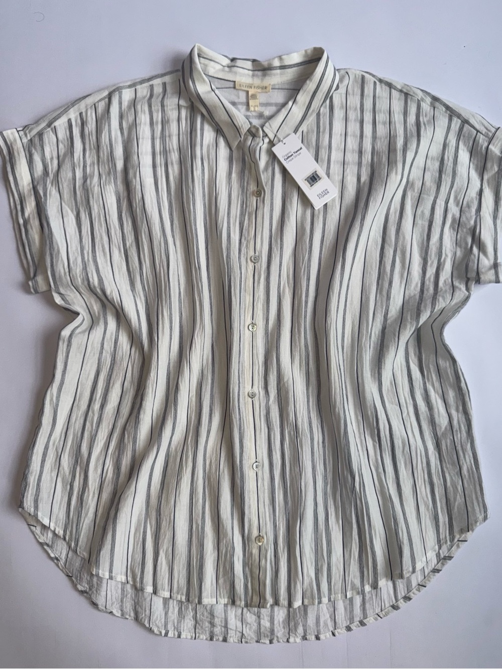 NWT Eileen Fisher Women’s XL Organic Cotton Tencel Striped Classic Collar Shirt